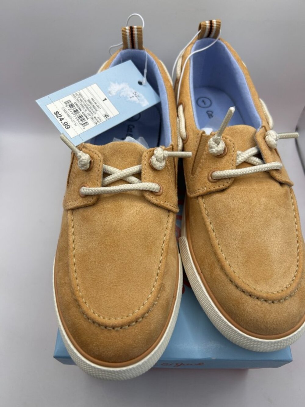 Cat & Jack Reece Tan Suede Boat Shoes Size 1 Youth New With Box Casual Sneaker